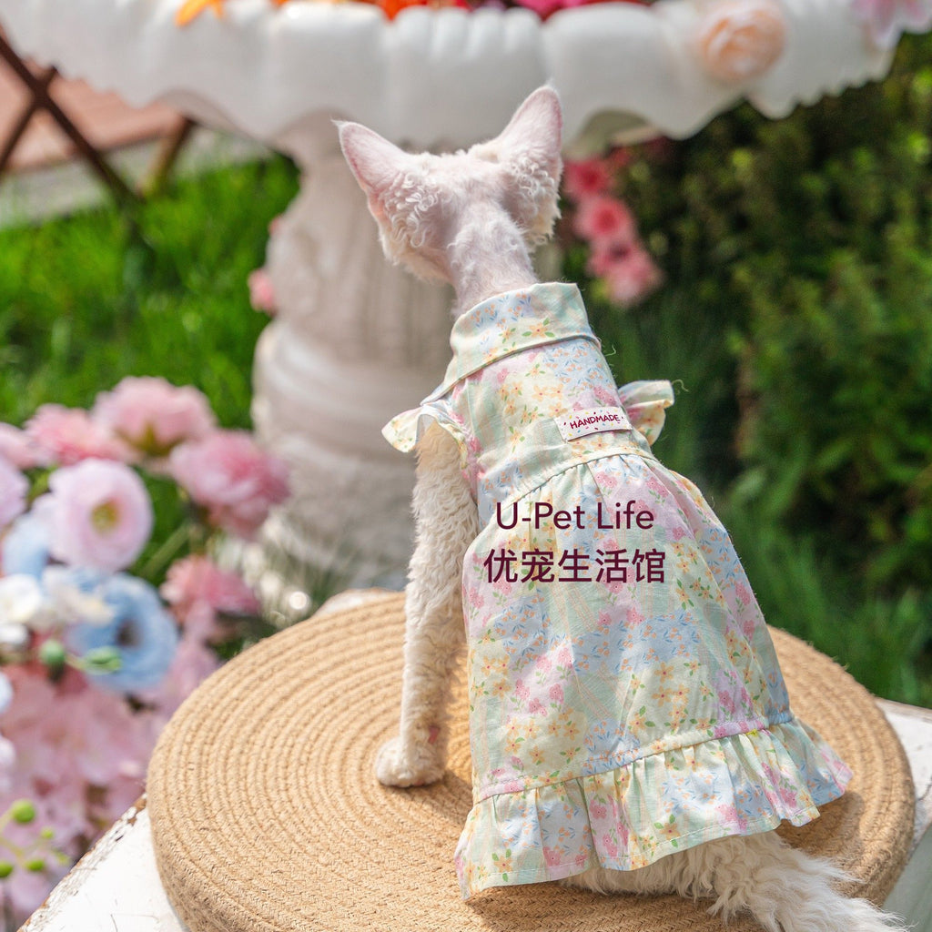 Floral Pet Dress with Ruffles – Cute Handmade Cat & Small Dog Princess Outfit