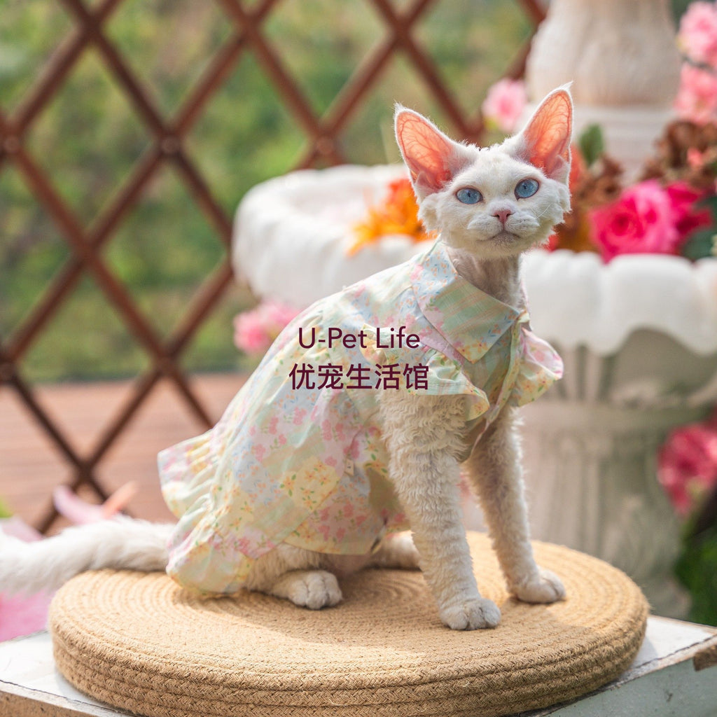 Floral Pet Dress with Ruffles – Cute Handmade Cat & Small Dog Princess Outfit