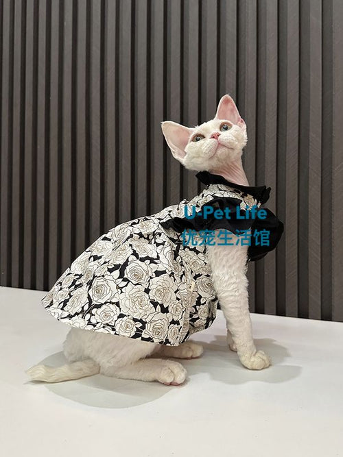 Elegant Floral Cat Dress – Vintage Style Pet Outfit with Ruffle Collar